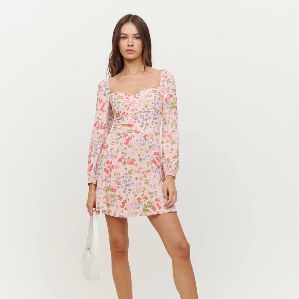 Reformation Pink Floral Mochi Dress Size 12 - Picture 1 of 6